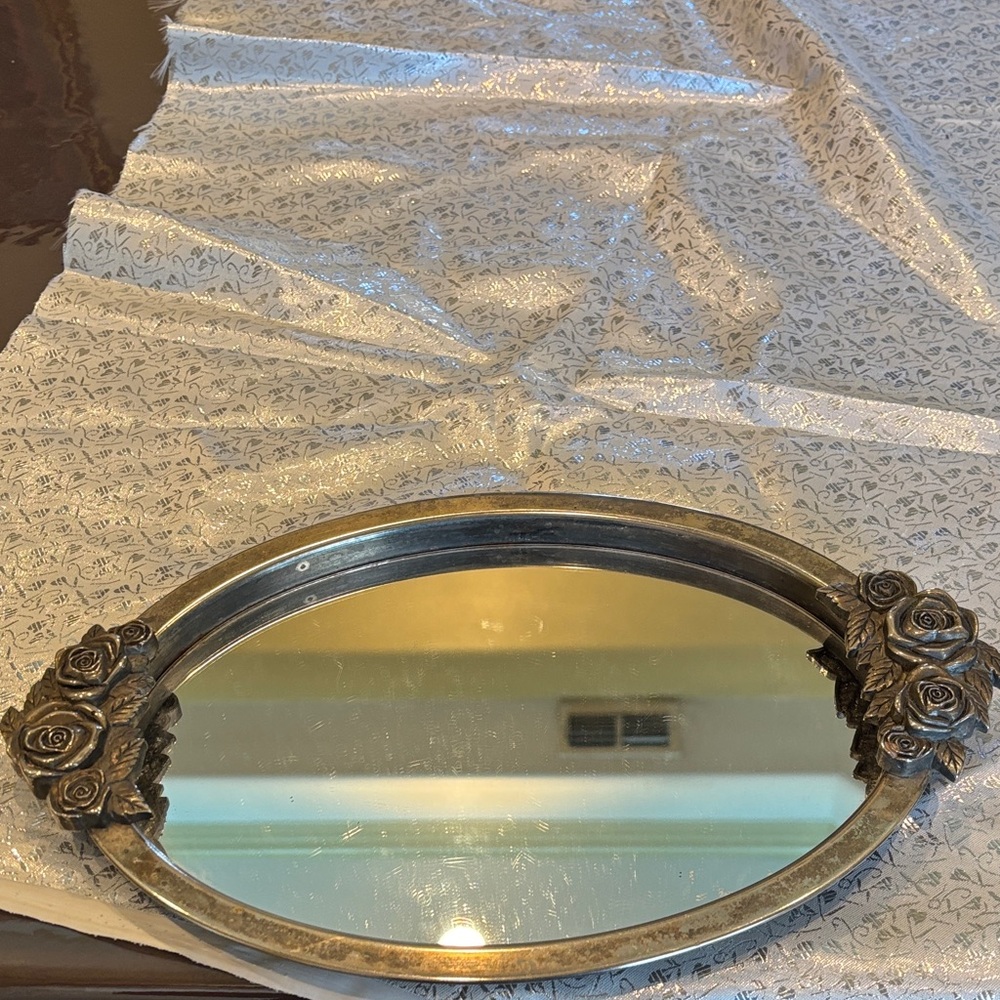 Godinger Silver Oval Mirror with Rose Accents